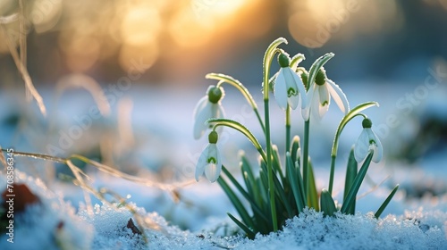 Snowdrops Emerging From Snowy Ground, A Sign of Hope and Renewal photo