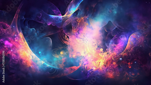 Abstract illustration of outer space, big beng, cloud of stars, galaxies in beautiful colors. 4K wallpaper © Igor