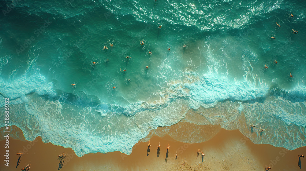 beautiful blonde tan surfer california woman is swimming in the clear green ocean water 