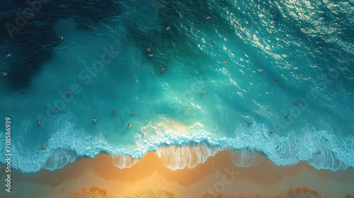 bird eye view of green sea water in the bay of thailand phuket waves background