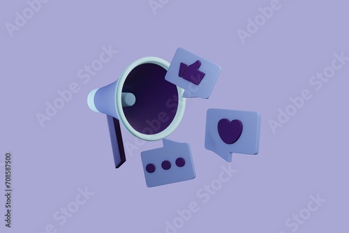 3d megaphone speaker or loudspeaker for announce, Speakerphone notice 3d icon vector render illustration