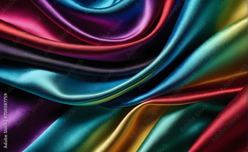 Obraz premium Abstract background luxury cloth or liquid wave or wavy folds of grunge rainbow silk texture satin velvet material or luxurious background or elegant wallpaper design. Generative AI