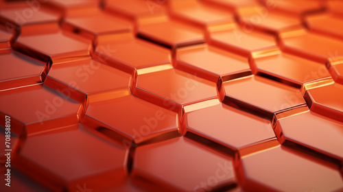 Close-up of a geometric pattern with copper hexagons creating an abstract background photo