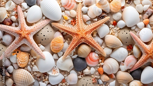 Starfish and seashells collection, can be used as a background