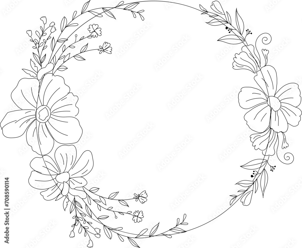 Fototapeta premium Hand drawn flora wreath for decoration.