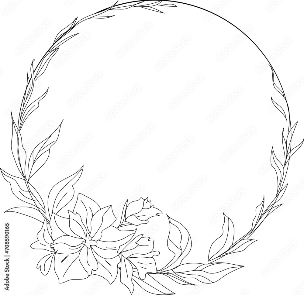 Hand drawn flora wreath for decoration.