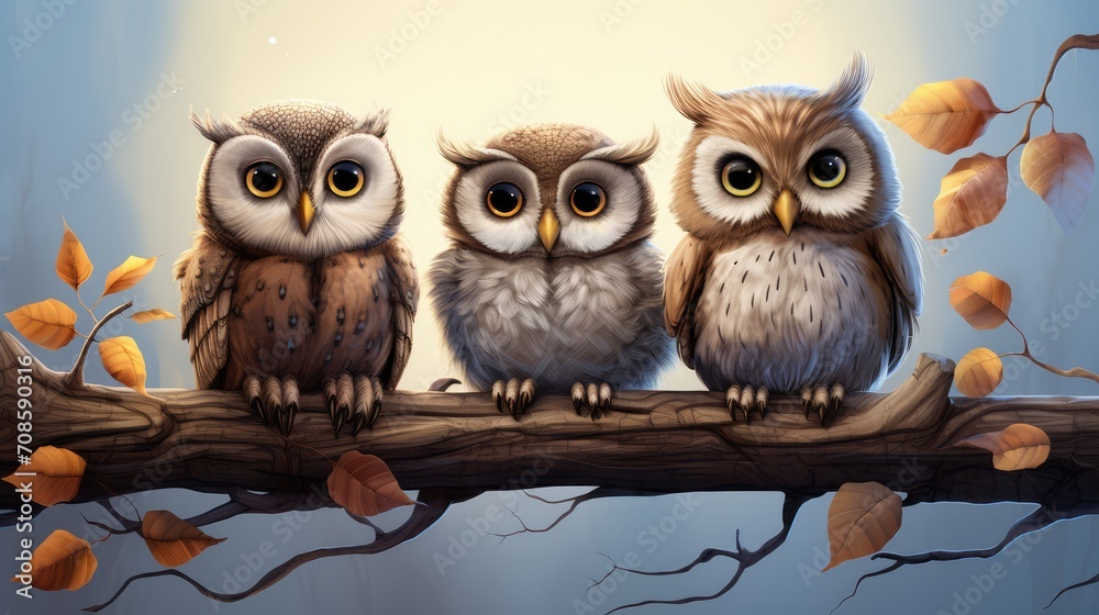 owls sitting on a branch owls sitting on a branch