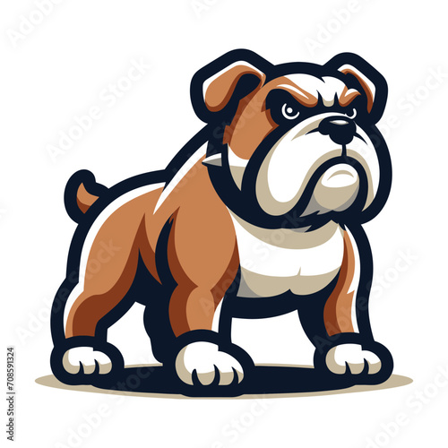 Cute cartoon bulldog puppy mascot character design vector, logo template isolated on white background