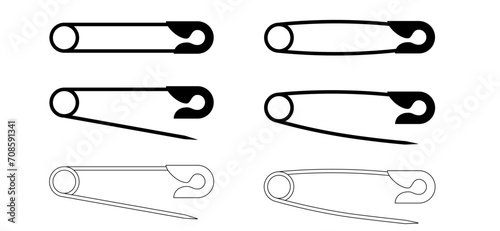 Safety pin. Opened and closed pins. pierced and clipping path sign. Vector safetypin icon. Open and close safety pins. photo