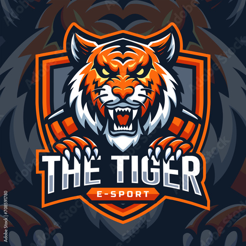 The angry tiger esport logo design Mascot vector illustration