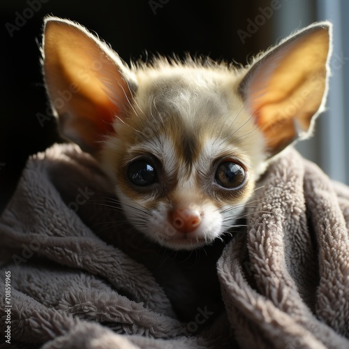 Photo of a baby fennec fox with expressive eyes. Generative AI