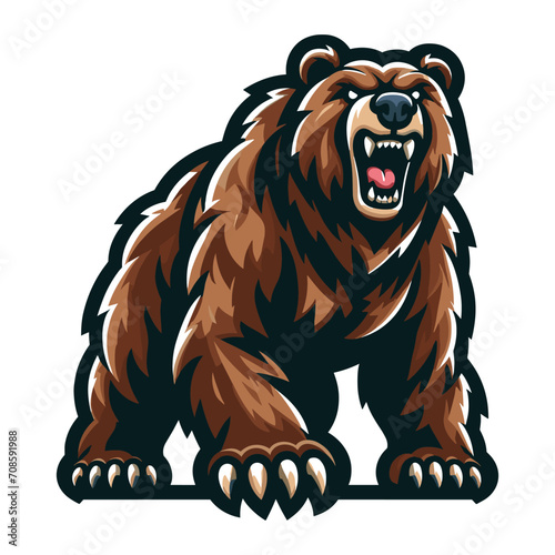 Strong body muscle wild beast grizzly bear mascot design vector illustration, logo template isolated on white background