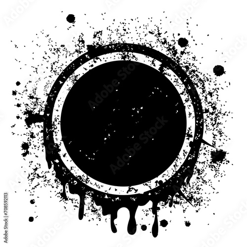 grunge splashes with melted circle frame border, background with dirty black ink