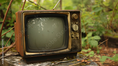 Vintage Television Abandoned in Forest Setting