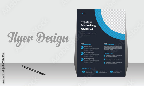 Black and blue awesome church flyer template design in circle shape. Eye-catching creative and modern business flyer design