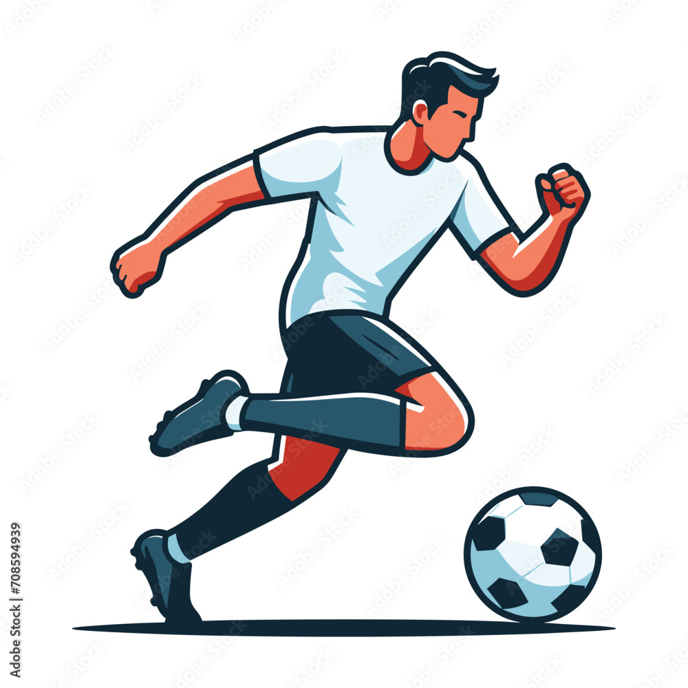 soccer player men athlete vector design, colourful style football game male player illustration, player kicking ball template isolated on white background soccer player men athlete vector design, colourful style football game male player illustration, player kicking ball template isolated on white background