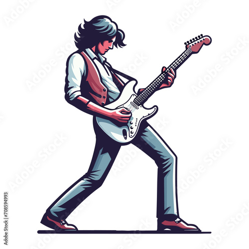 Musician playing electric guitar, rockstar guitarist design vector illustration, guitar-playing isolated on white background