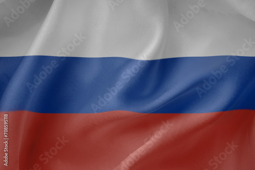 Russia waving flag close up fabric texture background