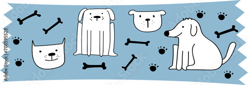 Dog washi tape on transparent background.
