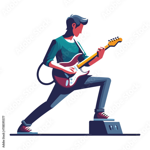 Musician playing electric guitar, rockstar guitarist design vector illustration, guitar-playing isolated on white background