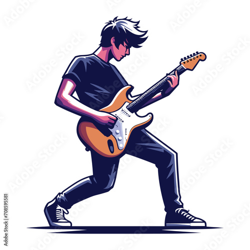 Musician playing electric guitar, rockstar guitarist design vector illustration, guitar-playing isolated on white background