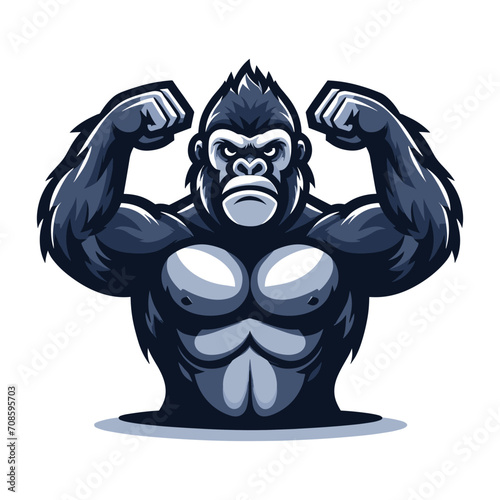 muscle gorilla ape monkey mascot design logo vector illustration isolated on white background