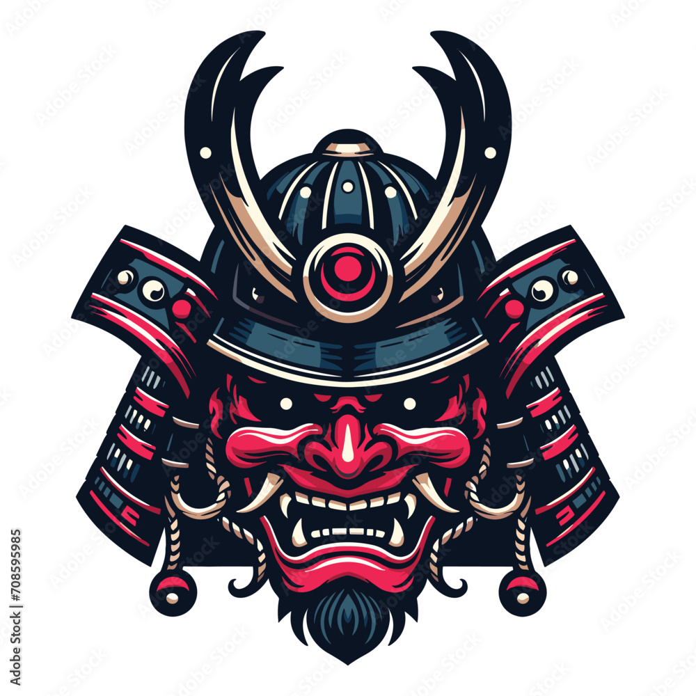 Demon Oni mask with samurai helmet design vector illustration. Traditional Japanese culture. Tattoo print. illustration for t-shirt print, fabric and other uses. Isolated on white background