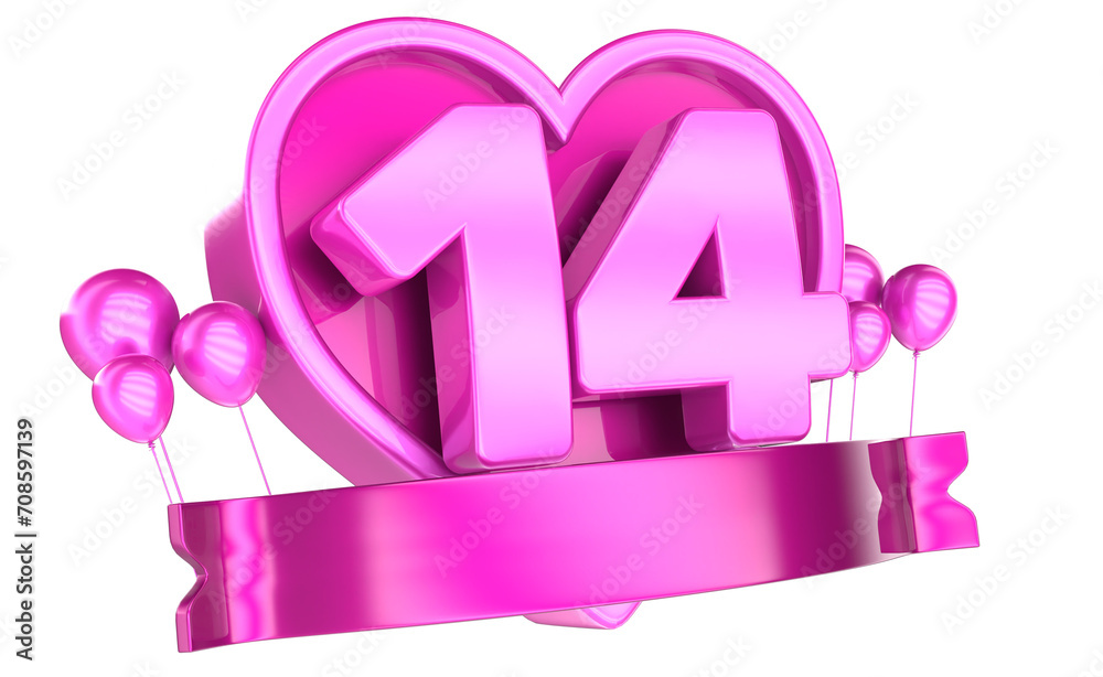 Day 14 With Heart Banner 3D Render Day 14 With Heart Banner 3D Render