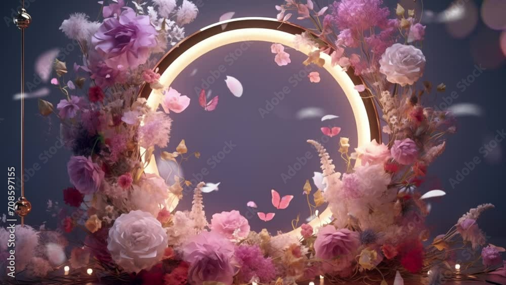 Frame light with pink flower and butterfly 