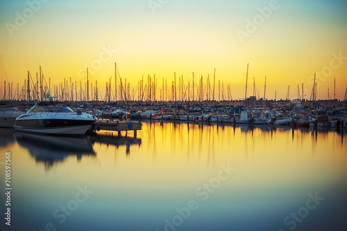 Evening Yacht Club in Ashkelon in the calm tones of the sunset