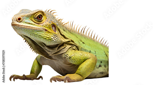 A majestic green iguana basks in the sunlight, its scaly skin blending seamlessly with the dark background, exuding a sense of wildness and intrigue