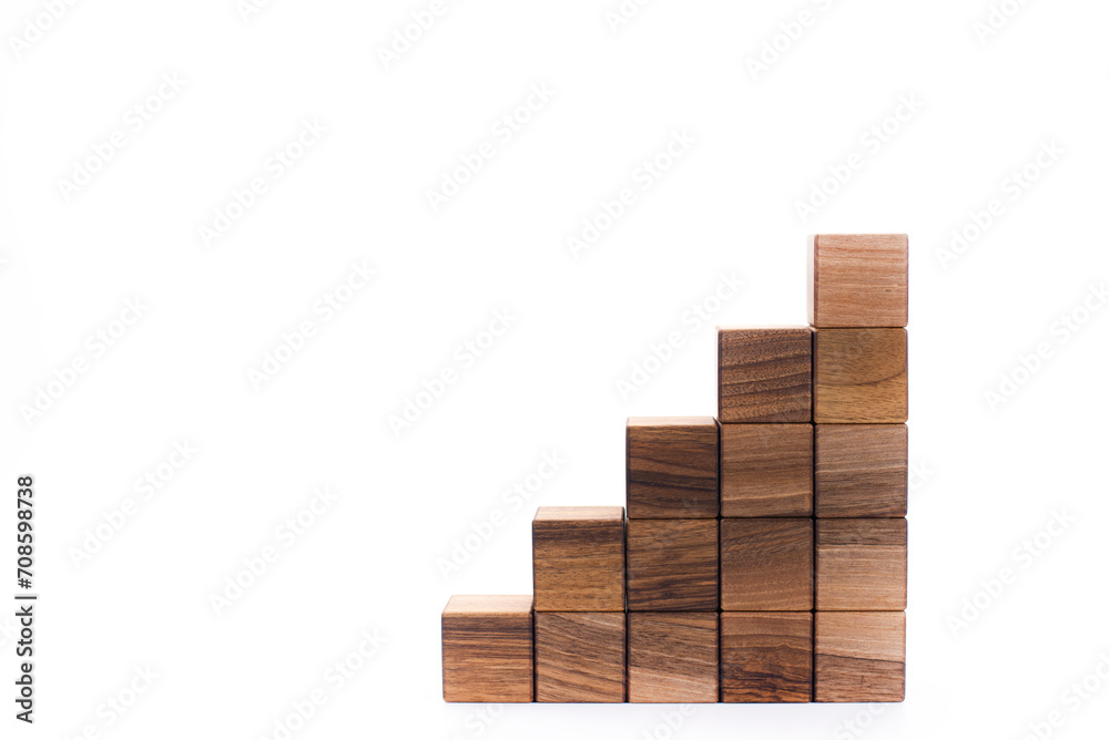 Wooden cubes. 3D blocks of wood in the shape of a pyramid. On a white background. Designer. Steps to achievement Wooden cubes. 3D blocks of wood in the shape of a pyramid. On a white background. Designer. Steps to achievement