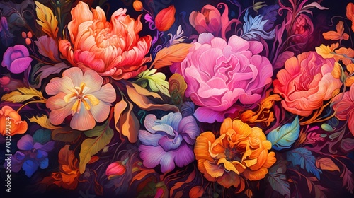 A composition featuring a rich and colorful floral background.