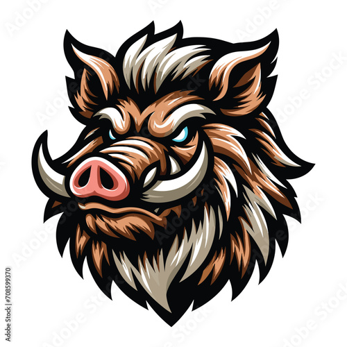 wild beast animal hog boar pig head face mascot design vector illustration, logo template isolated on white background