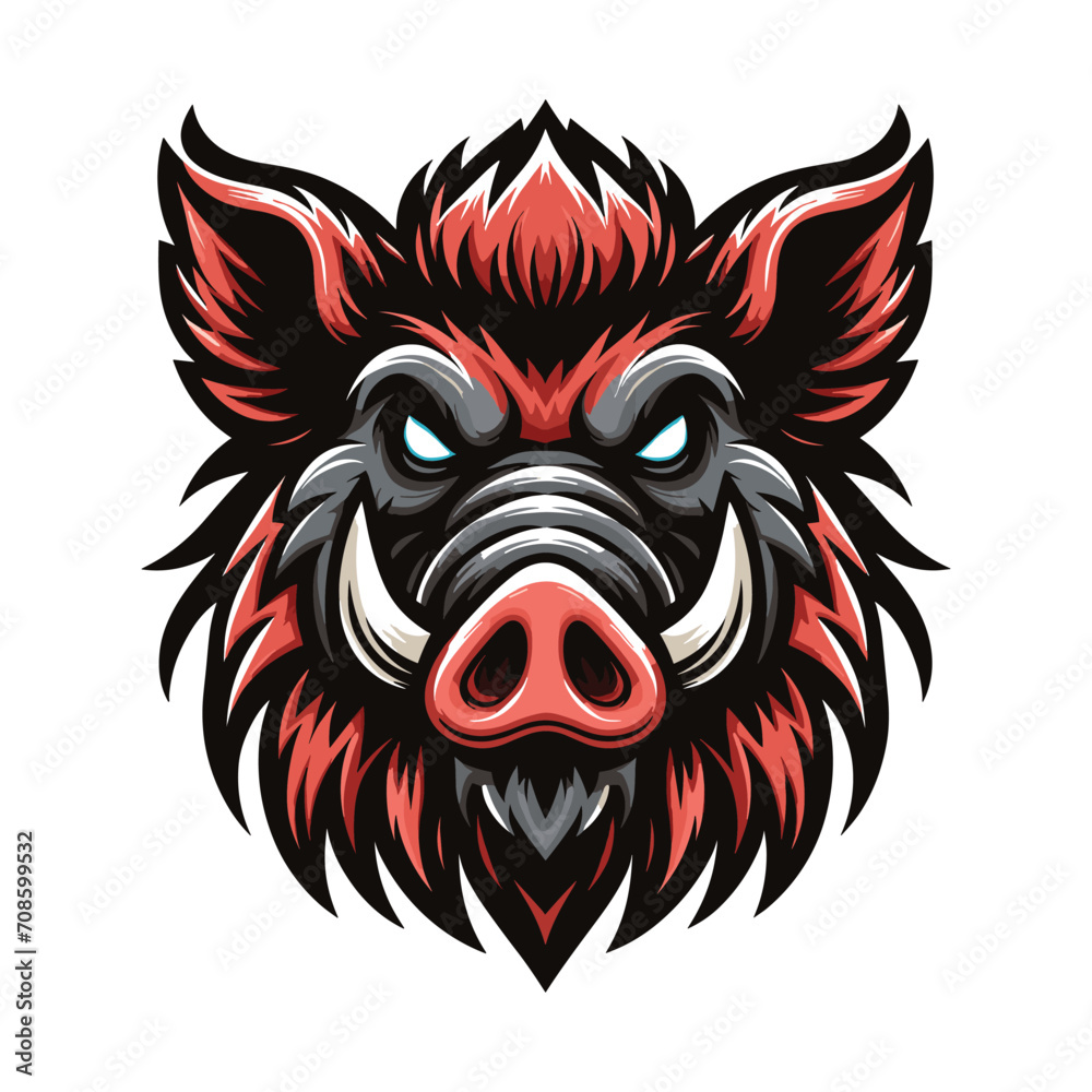 wild beast animal hog boar pig head face mascot design vector illustration, logo template isolated on white background
