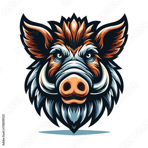 wild beast animal hog boar pig head face mascot design vector illustration, logo template isolated on white background