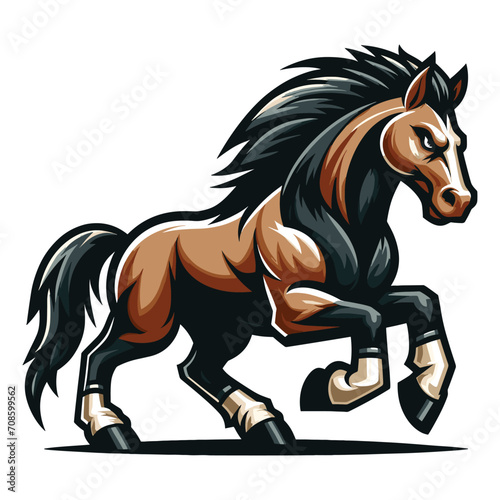 Strong athletic animal horse mascot design vector illustration, logo template isolated on white background
