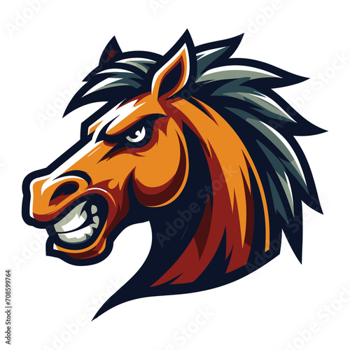 brave strong animal horse head face mascot design vector illustration, logo template isolated on white background