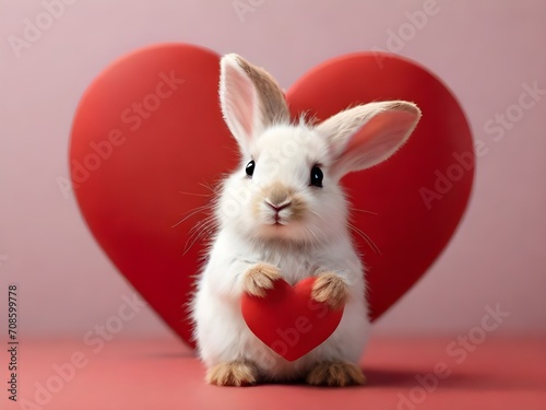 white rabbit with red heart valentine concept 