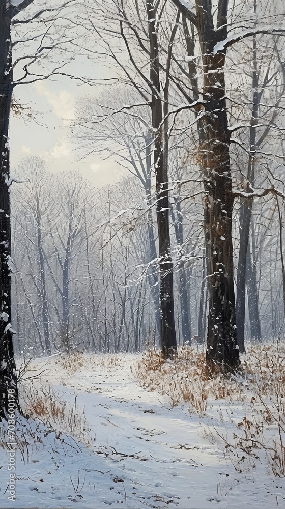Calm winter scene showcasing a tranquil forest with snow-laden trees and a clear path through the snow. Calm winter scene showcasing a tranquil forest with snow-laden trees and a clear path through the snow.