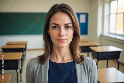 Young female teacher standing in an empty classroom Free Download Young female teacher standing in an empty classroom - GFXLoad