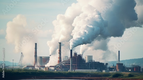 A close up of a factory releasing harmful pollutants into the air