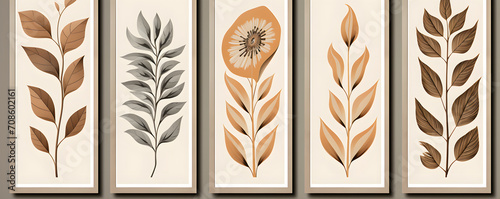 Print op canvas Set of contemporary collage botanical minimalist wall art poster