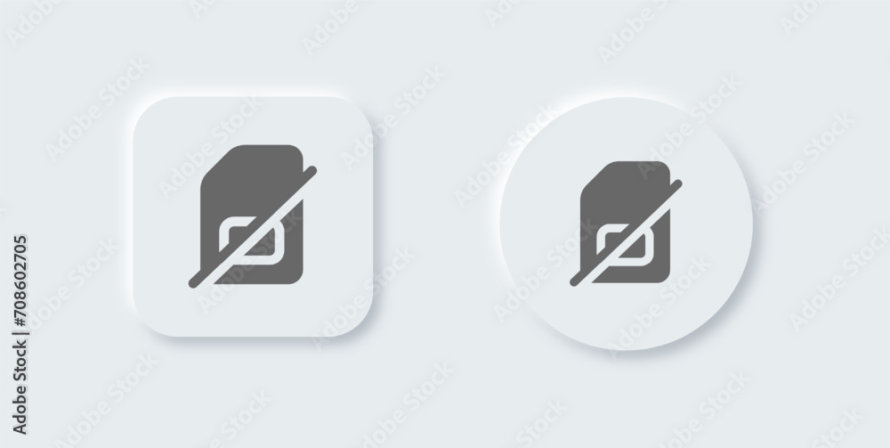 No sim solid icon in neomorphic design style. Lost connection signs vector illustration. No sim solid icon in neomorphic design style. Lost connection signs vector illustration.