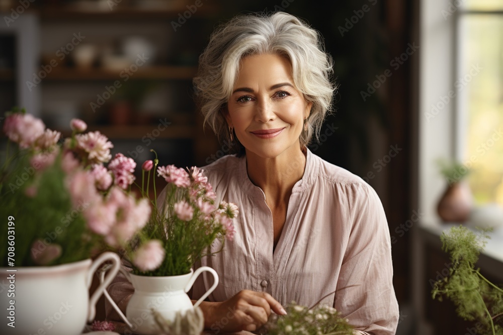 Portrait of a smiling middle-aged woman with gray hair Portrait of a smiling middle-aged woman with gray hair