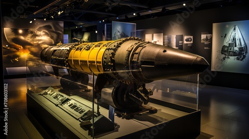 A nuclear warhead on display in a museum