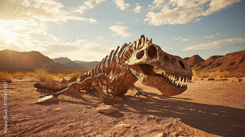 A Protoceratops skeleton fossilized in a desert landscape photo