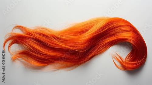 A single strand of fiery orange hair on a plain surface