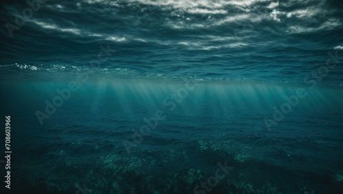 the deep blue surface of the ocean as seen from below 