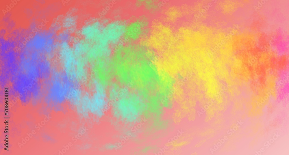 Rainbow watercolor banner background on red. Creative paint gradients, fluids, splashes and stains. Abstract colorful brushes design background.